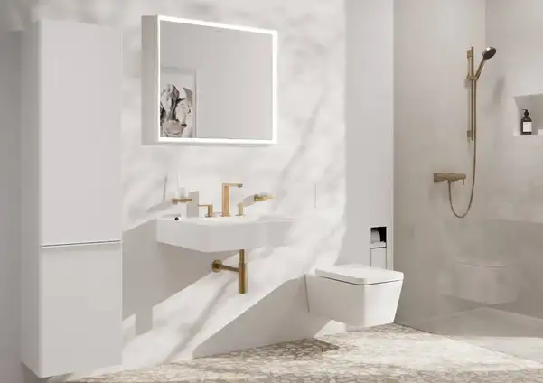 Змішувач для раковини 150 EcoSmart+ Hansgrohe Tecturis E (колір - шліфована бронза), з донним клапаном Push-Open 73030140