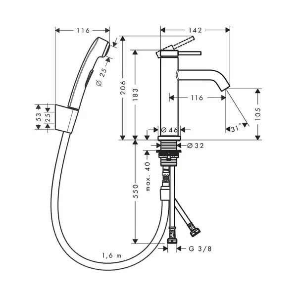 Hansgrohe Tecturis S Смеситель для раковины, черный матовый (73211670)