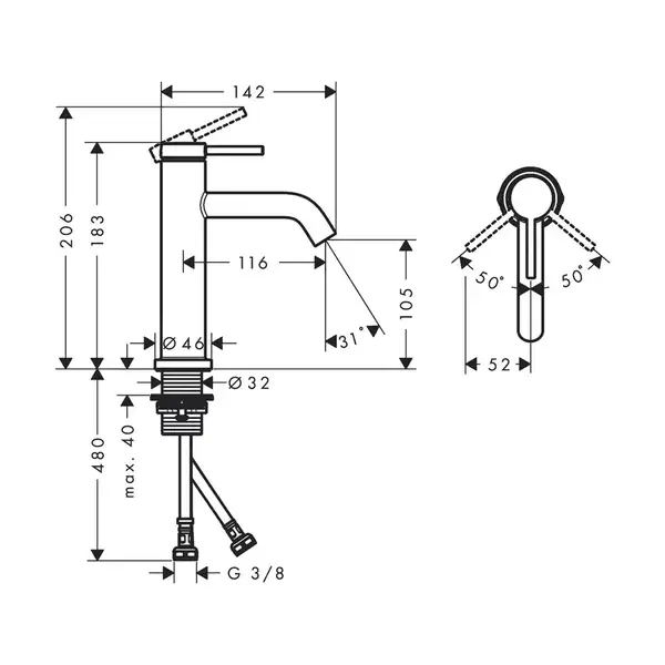 HANSGROHE Tecturis S Смеситель для раковины, бронза (73311140) HANSGROHE Tecturis S Смеситель для раковины, бронза (73311140)