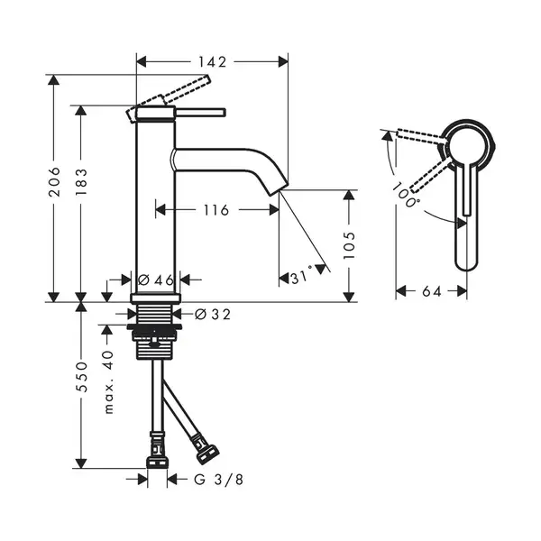 Hansgrohe Tecturis S Смеситель для раковины, матовая бронза (73312140) Hansgrohe Tecturis S Смеситель для раковины, матовая бронза (73312140)