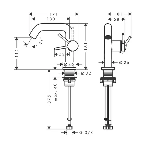 Hansgrohe Tecturis S Смеситель для раковины, белый матовый (73320700) Hansgrohe Tecturis S Смеситель для раковины, белый матовый (73320700)