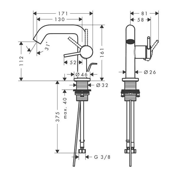 Hansgrohe Tecturis S Смеситель для раковины, черный мат (73323670) Hansgrohe Tecturis S Смеситель для раковины, черный мат (73323670)