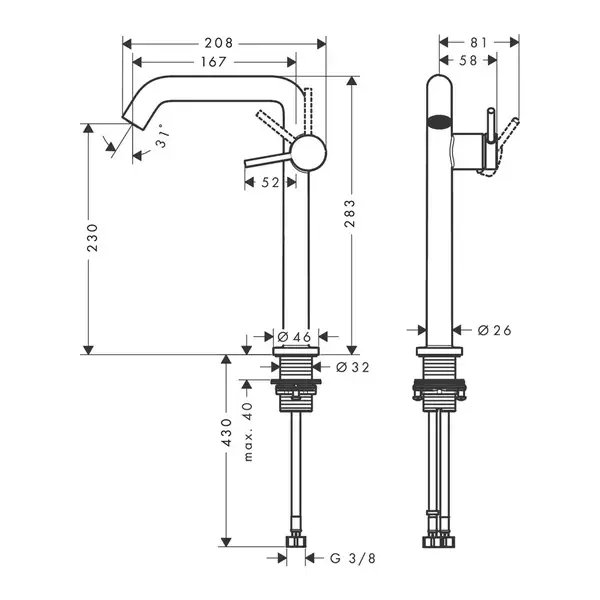 Hansgrohe Tecturis S Смеситель для раковины, черный матовый (73370670) Hansgrohe Tecturis S Смеситель для раковины, черный матовый (73370670)