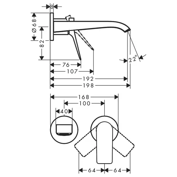Смеситель для раковины настенный Hansgrohe Vivenis (цвет - хром), излив 195 мм (75050000) фото 2 Aquada.com.ua Смеситель для раковины настенный Hansgrohe Vivenis (цвет - хром), излив 195 мм (75050000) фото 2 Aquada.com.ua