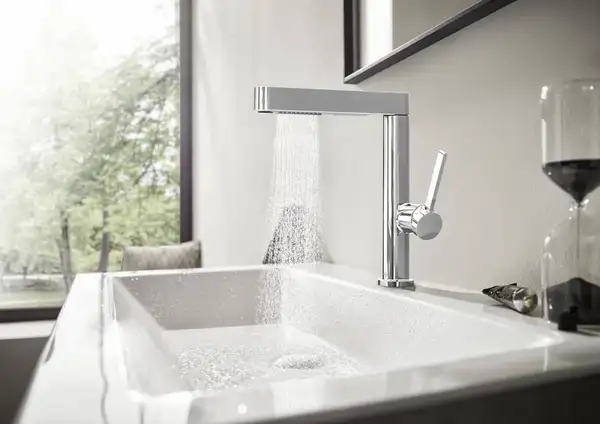 Смеситель для раковины высокий, с вытяжным душем, 2 вида струи Hansgrohe Finoris (цвет - хром), с донным клапаном Push Open (76063000) фото 2 Aquada.com.ua Смеситель для раковины высокий, с вытяжным душем, 2 вида струи Hansgrohe Finoris (цвет - хром), с донным клапаном Push Open (76063000) фото 2 Aquada.com.ua