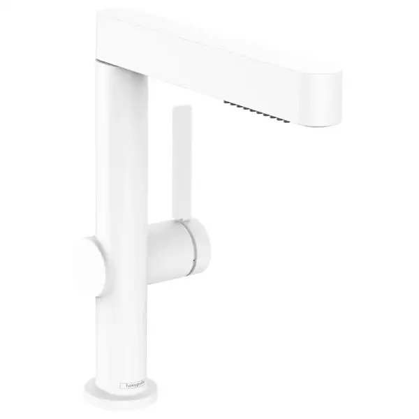 Смеситель для раковины высокий, с вытяжным душем, 2 вида струи Hansgrohe Finoris (цвет - белый матовый), с донным клапаном Push Open (76063700) фото 1 Aquada.com.ua Смеситель для раковины высокий, с вытяжным душем, 2 вида струи Hansgrohe Finoris (цвет - белый матовый), с донным клапаном Push Open (76063700) фото 1 Aquada.com.ua