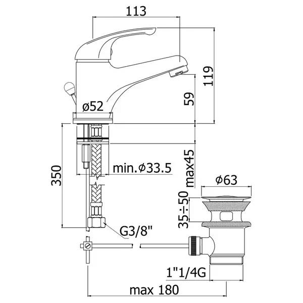 Смеситель для раковины Paffoni Apollo 3 (цвет - хром), с донным клапаном (APM3075CR)