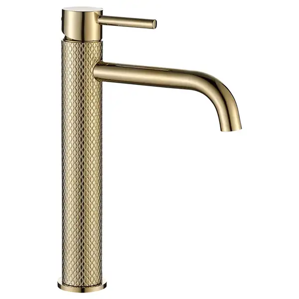 Смеситель для раковины (умывальника) REA GUSTO TWO LIGHT GOLD золотой высокий (REA-B8408)