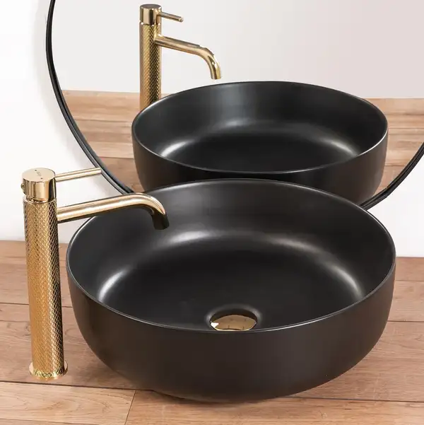 Смеситель для раковины (умывальника) REA GUSTO TWO LIGHT GOLD золотой высокий (REA-B8408)