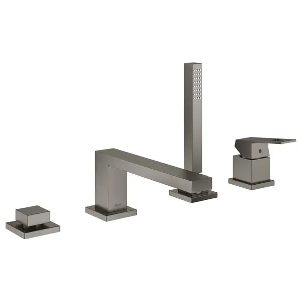 Смеситель на борт ванны Grohe Eurocube (цвет - тёмный графит, матовый), с душевым гарнитуром (19897AL1) фото 1 Aquada.com.ua