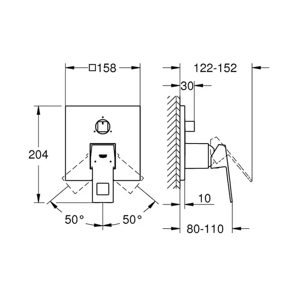 Смеситель для ванны с переключатилем на 3 положения Grohe Eurocube (цвет - тёмный графит, матовый) (24094AL0) фото 4 Aquada.com.ua