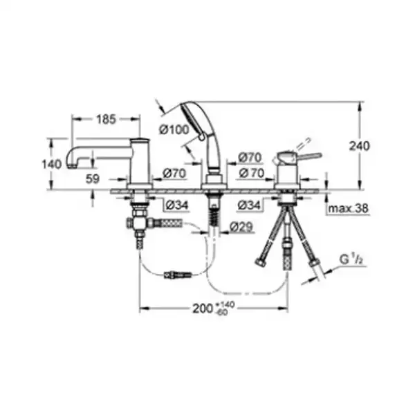 Змішувач на борт ванни Grohe Bau Classic на 3 отвори, хром (25118000) Змішувач на борт ванни Grohe Bau Classic на 3 отвори, хром (25118000)