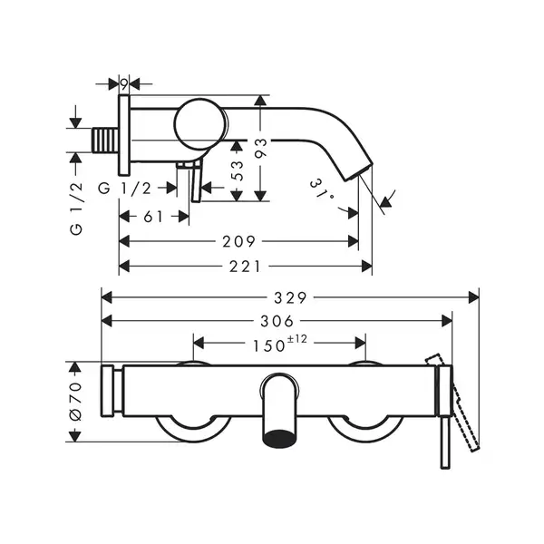 HANSGROHE Tecturis S Змішувач для ванни, хром (73422000) HANSGROHE Tecturis S Змішувач для ванни, хром (73422000)
