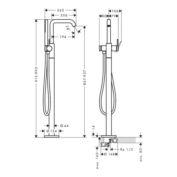 Hansgrohe Tecturis S Змішувач для ванни підлоговий, хром (73440000) Hansgrohe Tecturis S Змішувач для ванни підлоговий, хром (73440000)