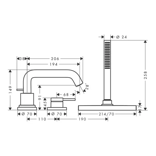 Hansgrohe Tecturis S Змішувач на борт ванни, хром (73447000)