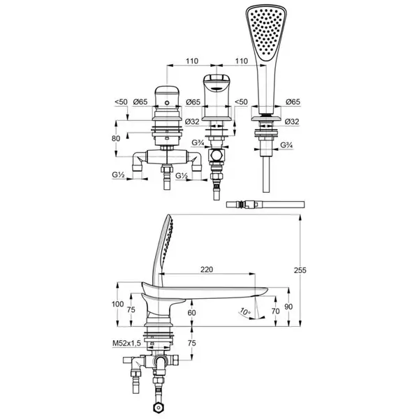 Змішувач Ambienta д/ванни і душа врізний 3отв.(220мм) 534470575, KLUDI (534470575) Змішувач Ambienta д/ванни і душа врізний 3отв.(220мм) 534470575, KLUDI (534470575)