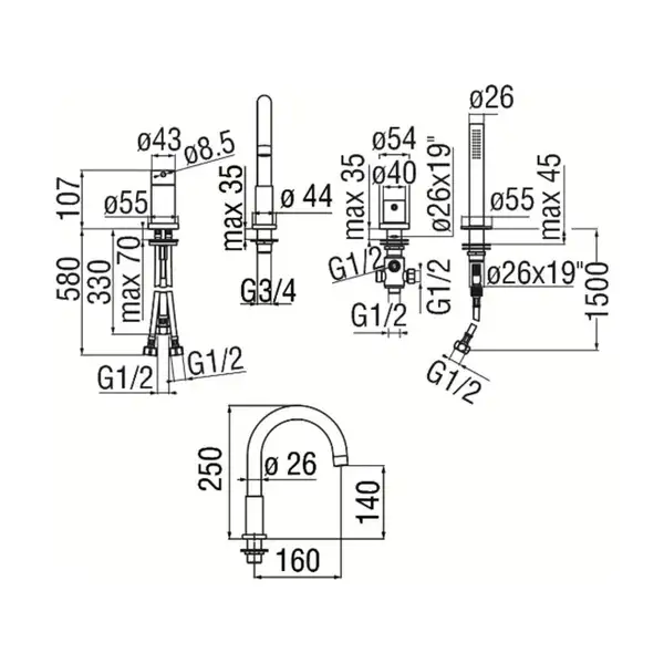 WEBK110/9TCR Змішувач врізний для ванни, 4 отвори,хром Nobili ІТАЛІЯ (WEBK110/9TCR) WEBK110/9TCR Змішувач врізний для ванни, 4 отвори,хром Nobili ІТАЛІЯ (WEBK110/9TCR)