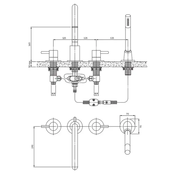 змішувач для ванни Omnires Y на 4 отвори graphite (Y1232GR)