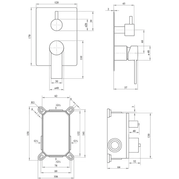 Смеситель скрытого монтажа для ванны Qtap Form 010-22 SQ CRM на два потребителя (QTFORM01022SQ) фото 2 Aquada.com.ua Смеситель скрытого монтажа для ванны Qtap Form 010-22 SQ CRM на два потребителя (QTFORM01022SQ) фото 2 Aquada.com.ua