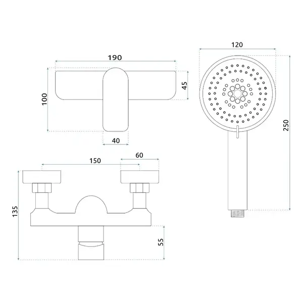 Rea Dart Chrome Змішувач для ванни та душу, хром (REA-B3303)