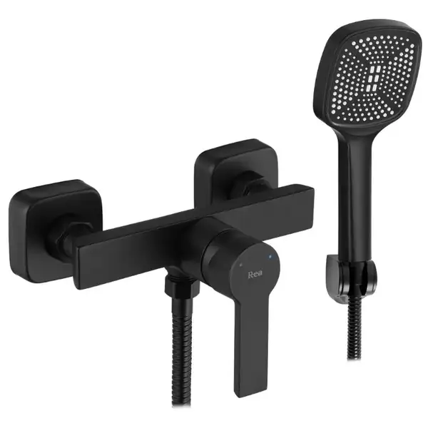 Смеситель для ванны и душа REA ARGUS BLACK MATT черный настенный без излива (REA-B6406)