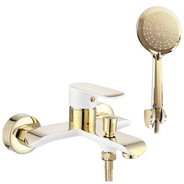 Смеситель для ванны REA BLOOM WHITE GOLD белый/золото настенный с изливом (REA-B9932)