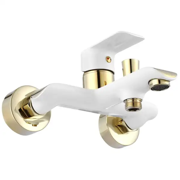 Смеситель для ванны REA BLOOM WHITE GOLD белый/золото настенный с изливом (REA-B9932)