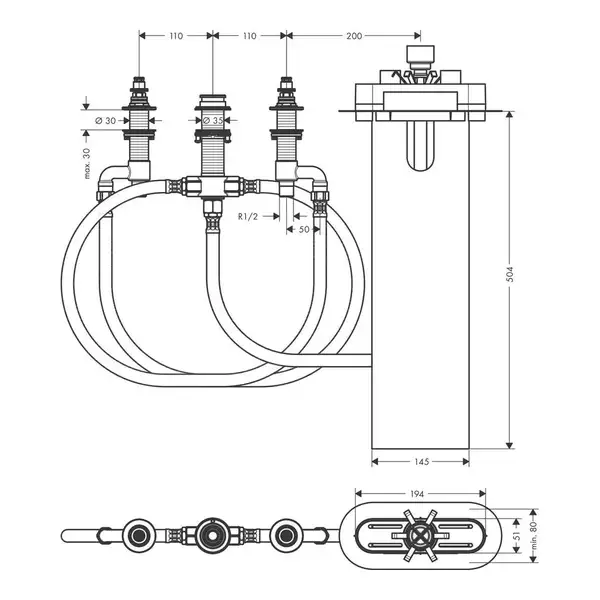Hansgrohe Finoris Встр. часть смесителя для ванны, 4 отв. (13440180) Hansgrohe Finoris Встр. часть смесителя для ванны, 4 отв. (13440180)