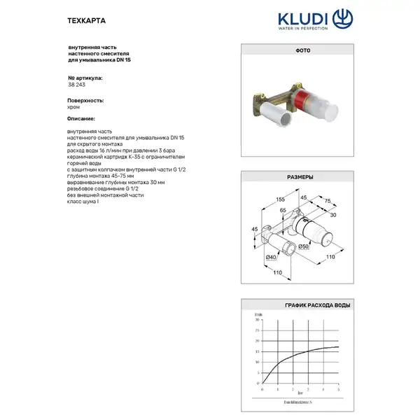 Kludi Внутрішня частина для змішувача на умивальник (38243) Kludi Внутрішня частина для змішувача на умивальник (38243)